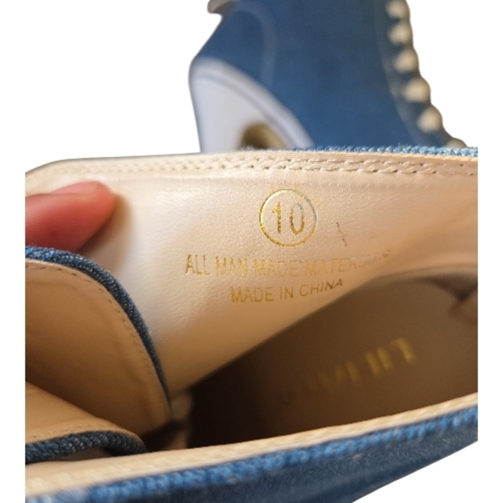 Liliana Blue Denim Lace-Up Studded Peep-Toe Stiletto Booties - Picture 6 of 6